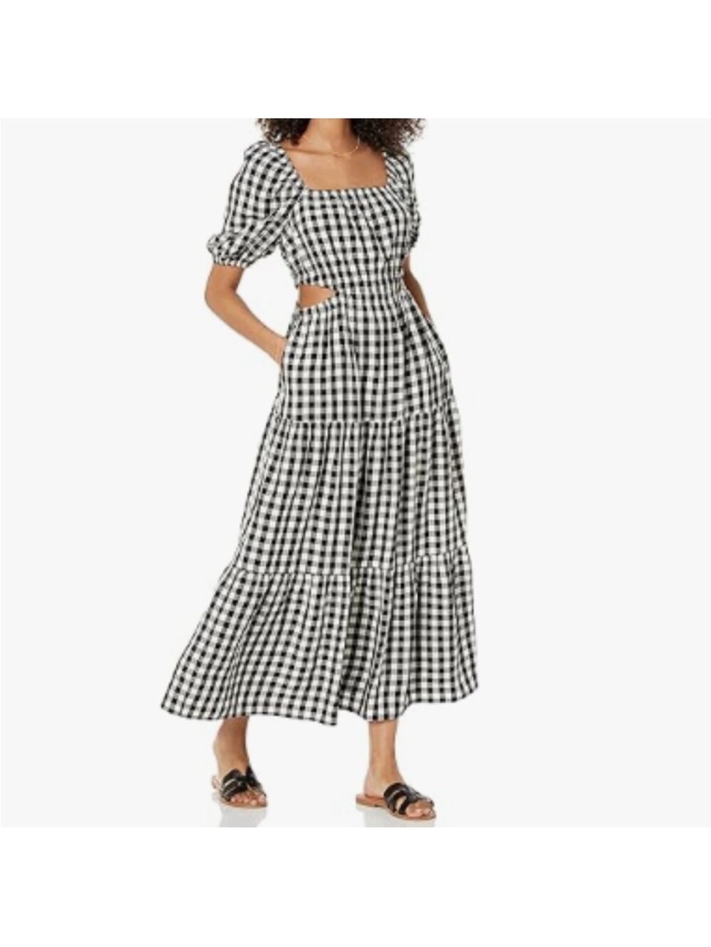 Black & White Gingham Maxi Dress with Cutouts